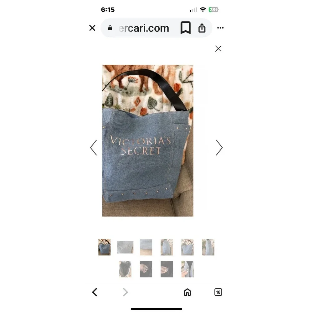 Victoria's Secret Blue Denim Studded Shoulder Tote Bag‎ With Pockets NWOT